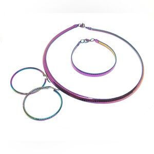 Multi-Color Stainless Steel Omega Necklace Bracelet & Earrings Set